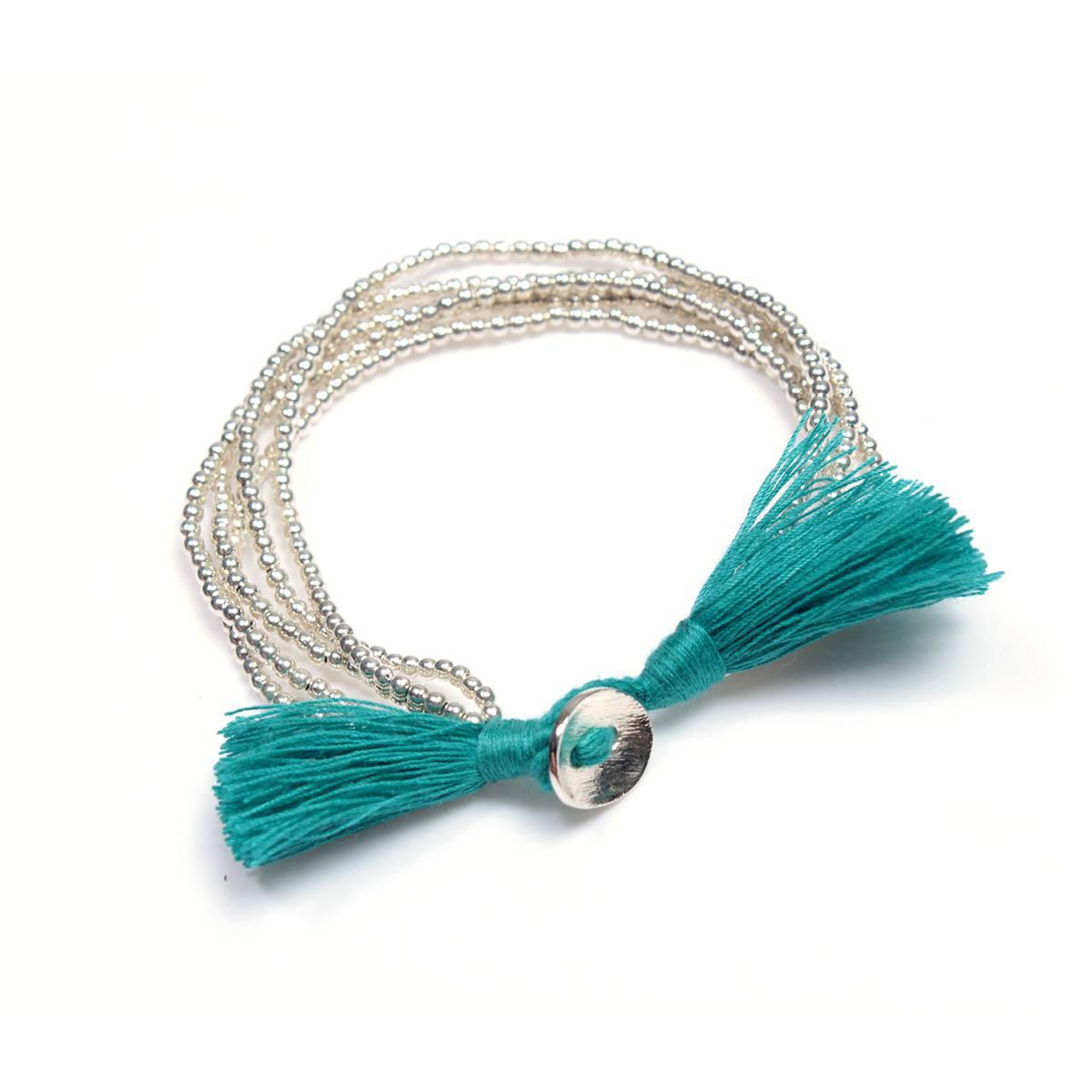 Silver Brass Beads & Tassel Bracelet - Thailand