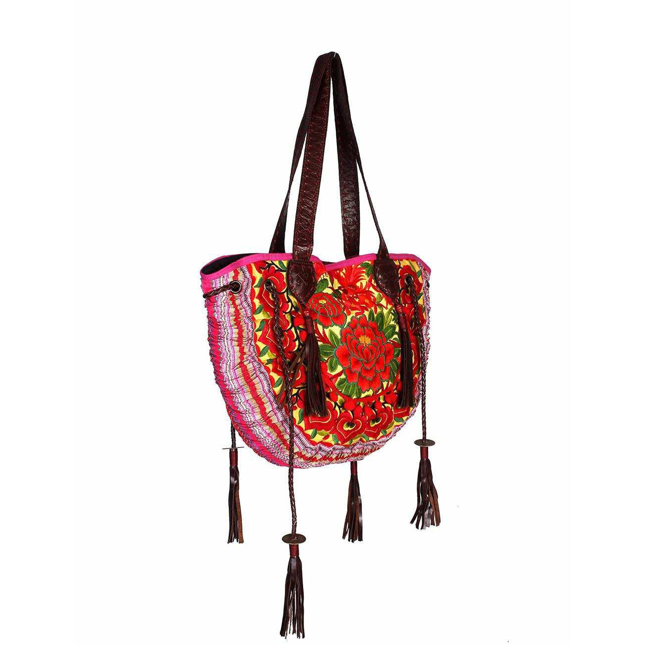 Vintage Hmong Leather Tote Artisan Handbag Fair Trade Luxury Boho Bag - Thailand
