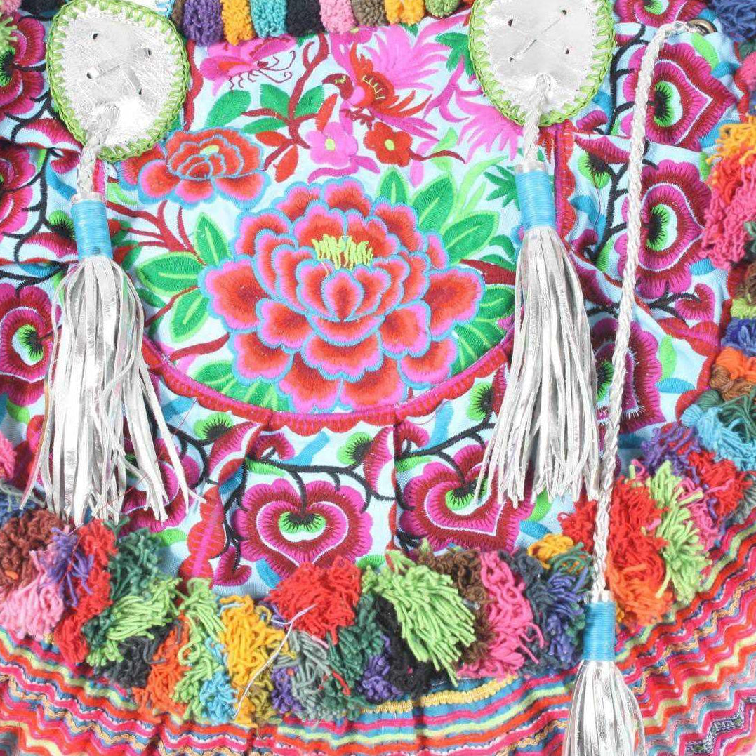 Embroidered Half Moon Ibiza Leather Tote Pom Pom Bag – Thailand