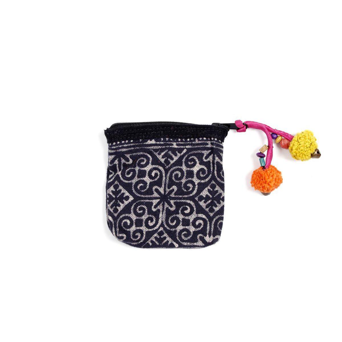 Oasis Batik Coin Purse with Pom Poms - Thailand