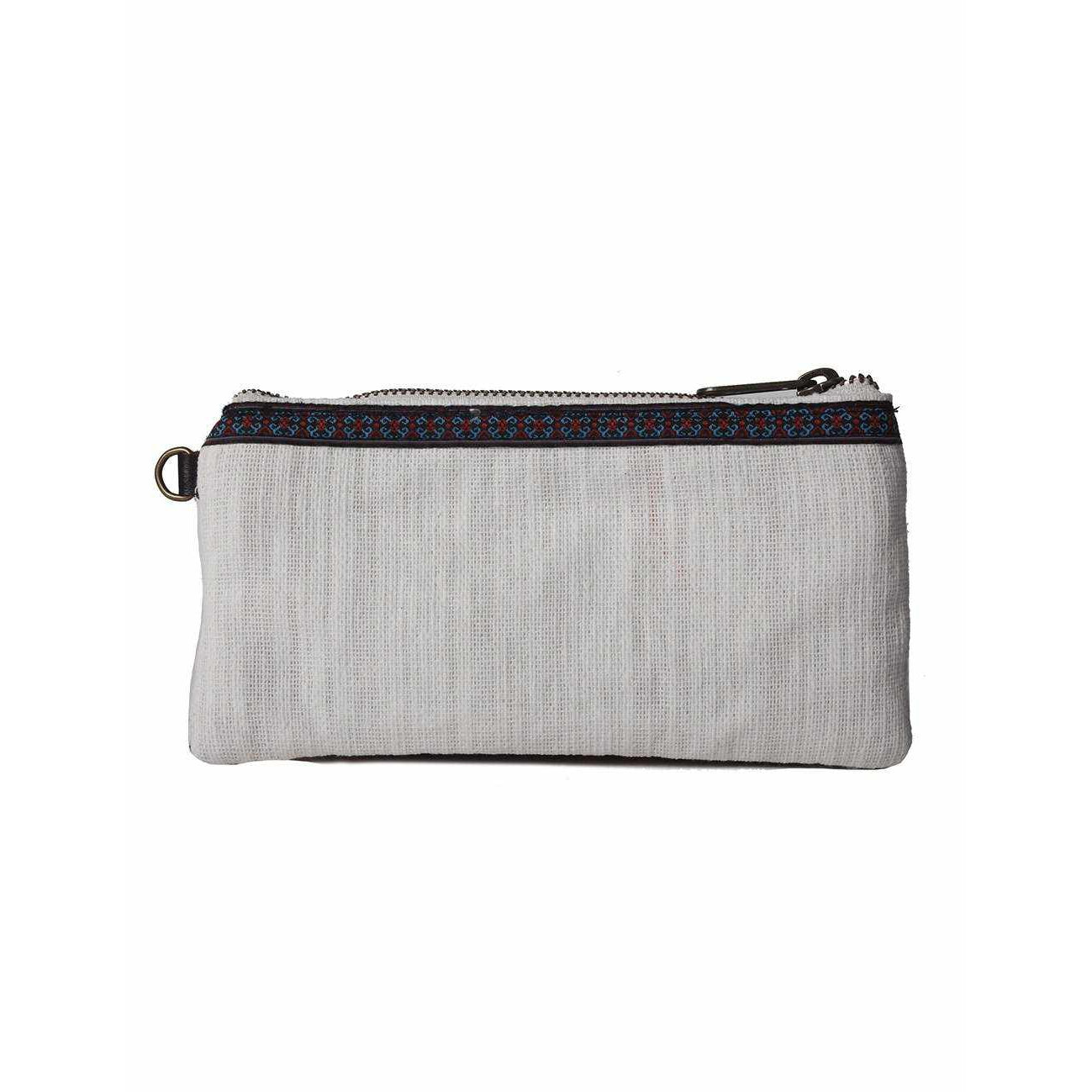 Geometric Embroidered Wristlet Bag with Leather Strap – Thailand