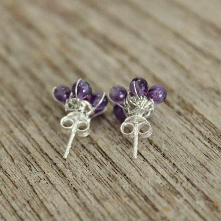 Flower Stud Semi-precious .925 Silver Stone Earrings- Thailand