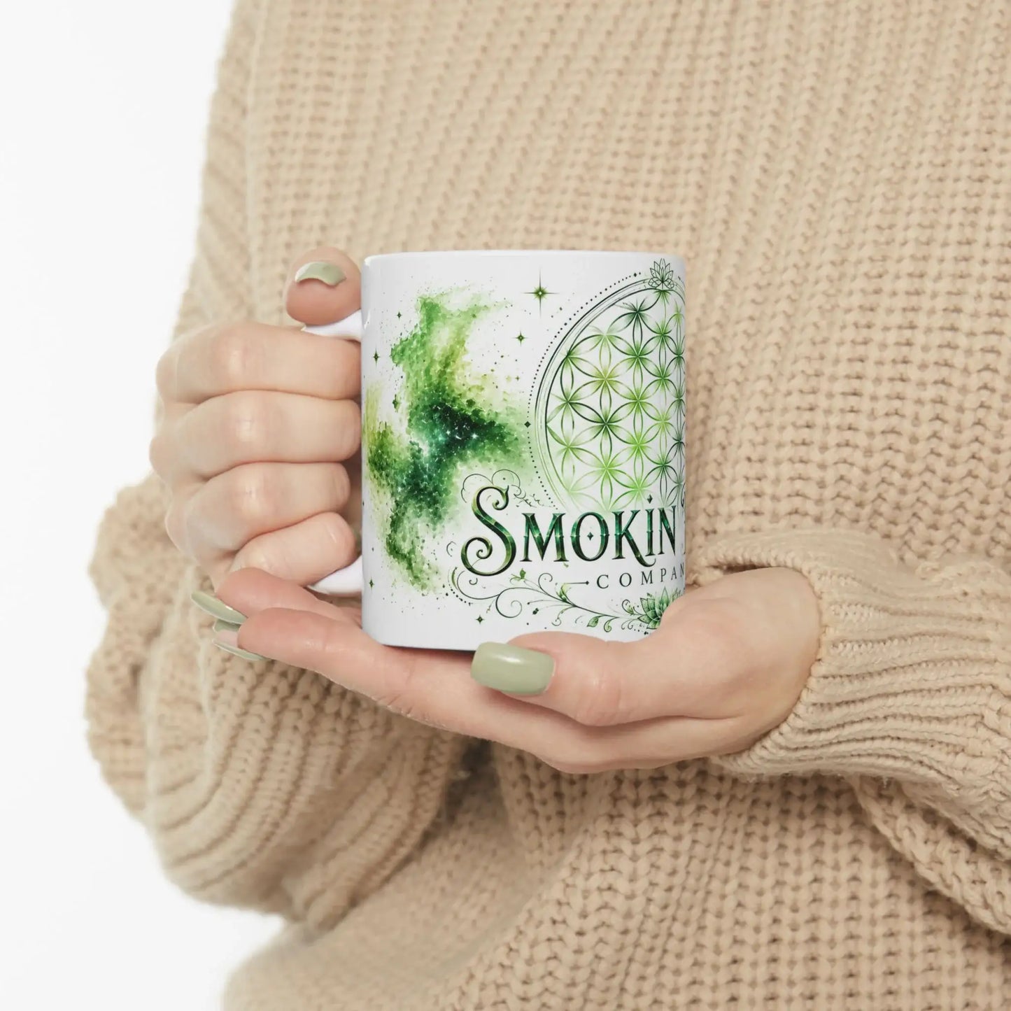 Green Flower of Life Ceramic Mug