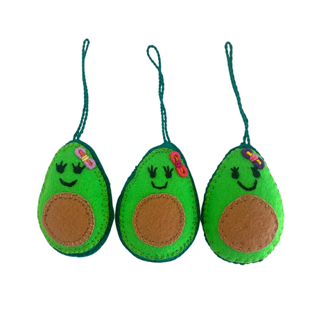 Happy Avocado Felt Handmade Boho Ornament - Mexico