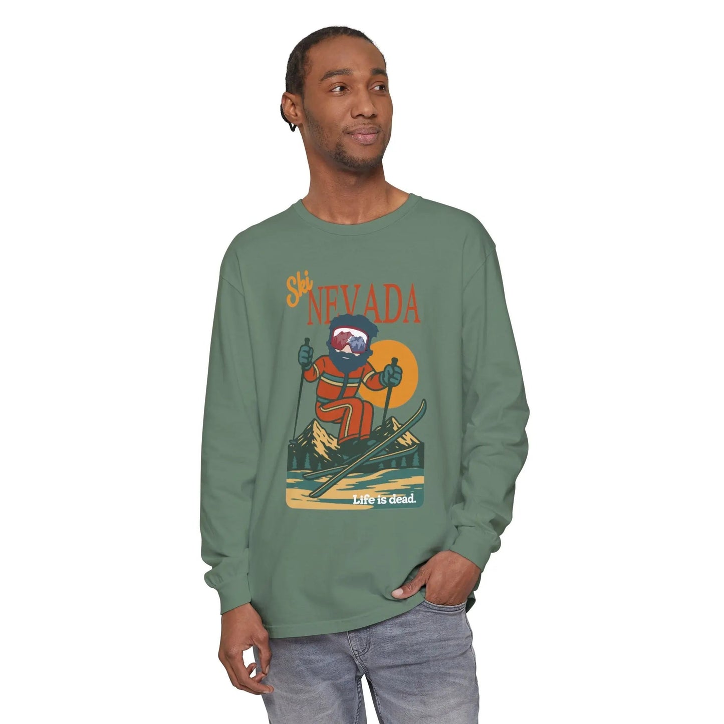 Ski Nevada - Life is DeadMountain Collection Garment-Dyed Long Sleeve T-Shirt