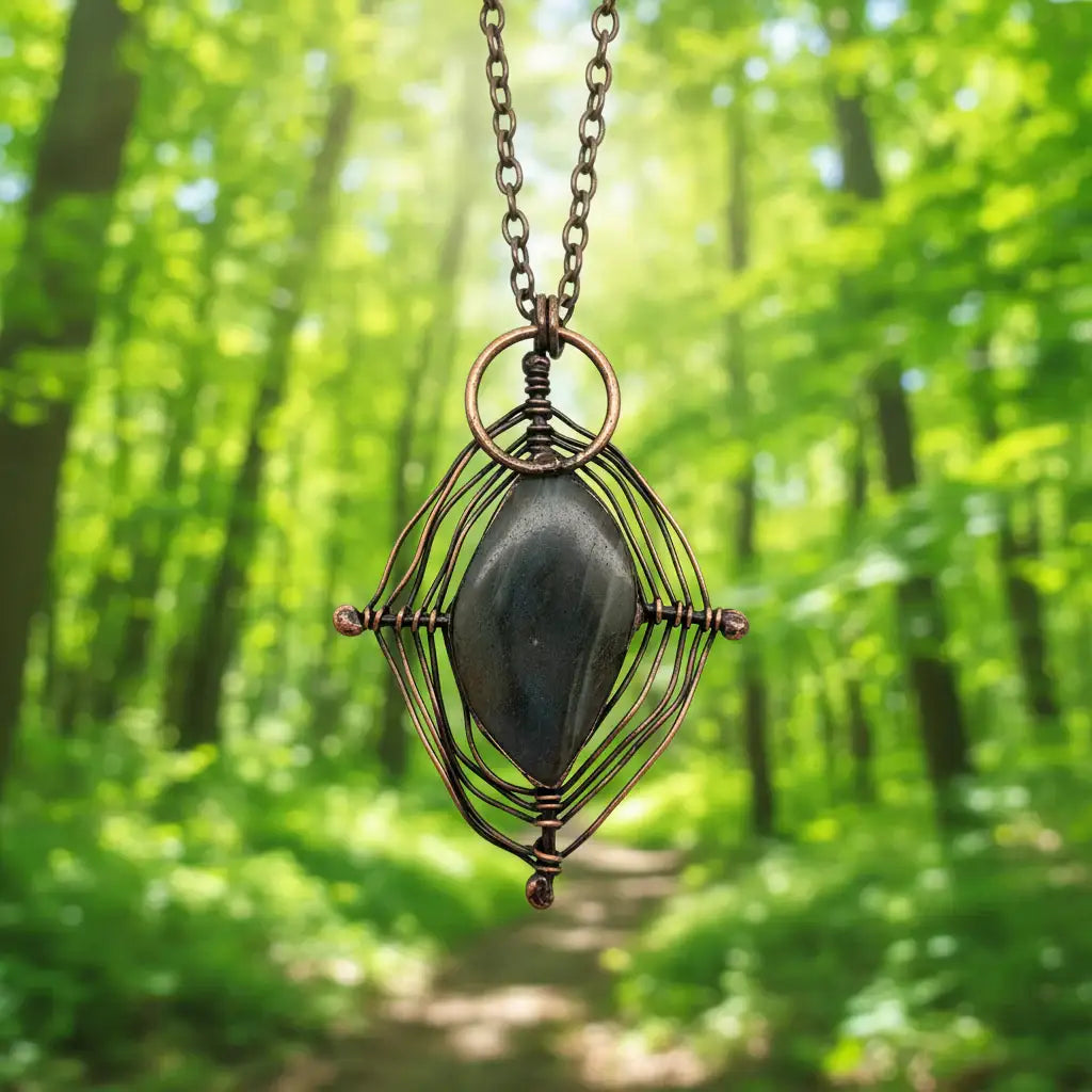 CS - Vintage Anemousite Spider Web Design Charm Necklace