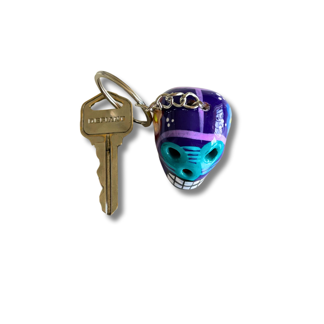 Hand-Painted Mini Sugar Skull Floral Keychain - Mexico