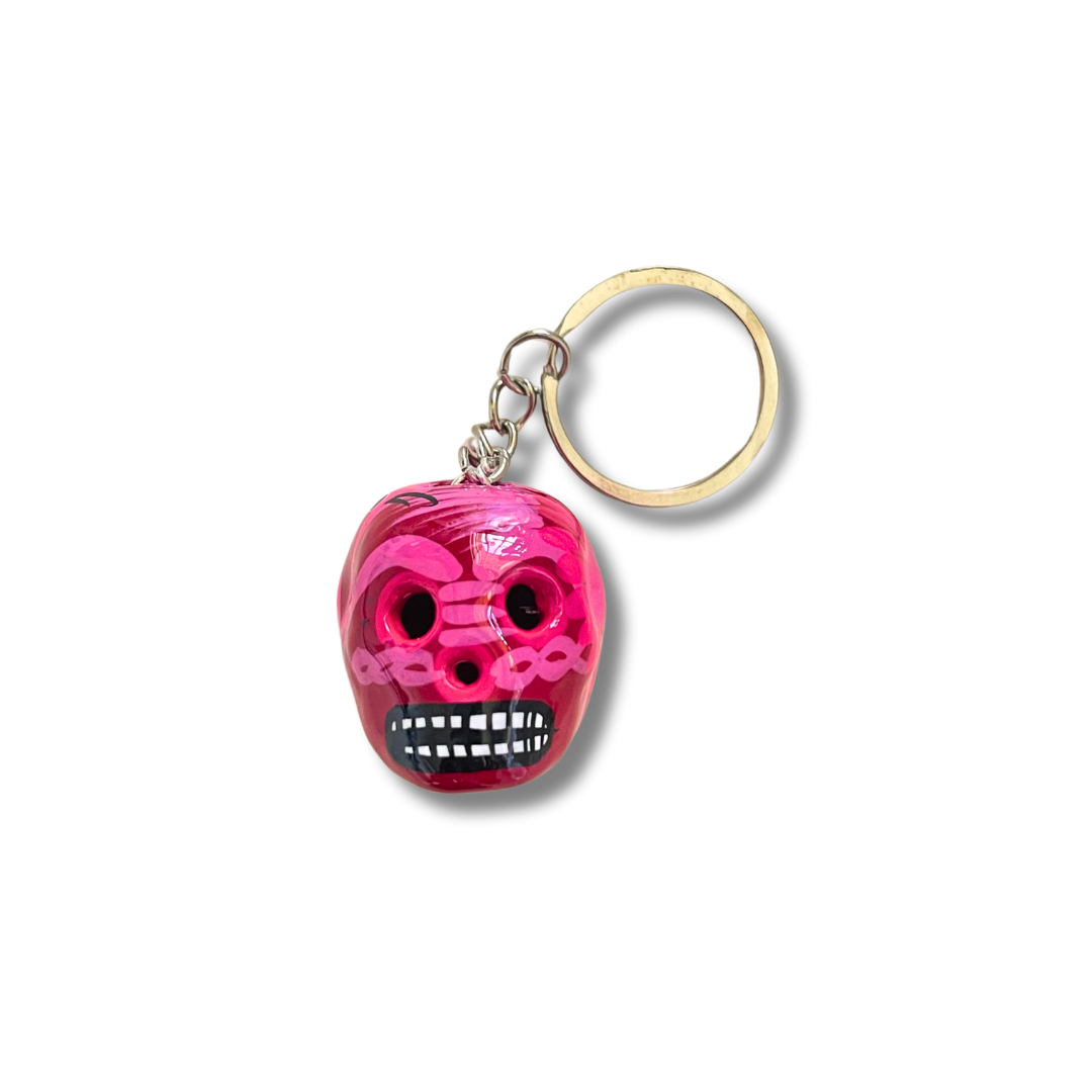 Hand-Painted Mini Sugar Skull Floral Keychain - Mexico