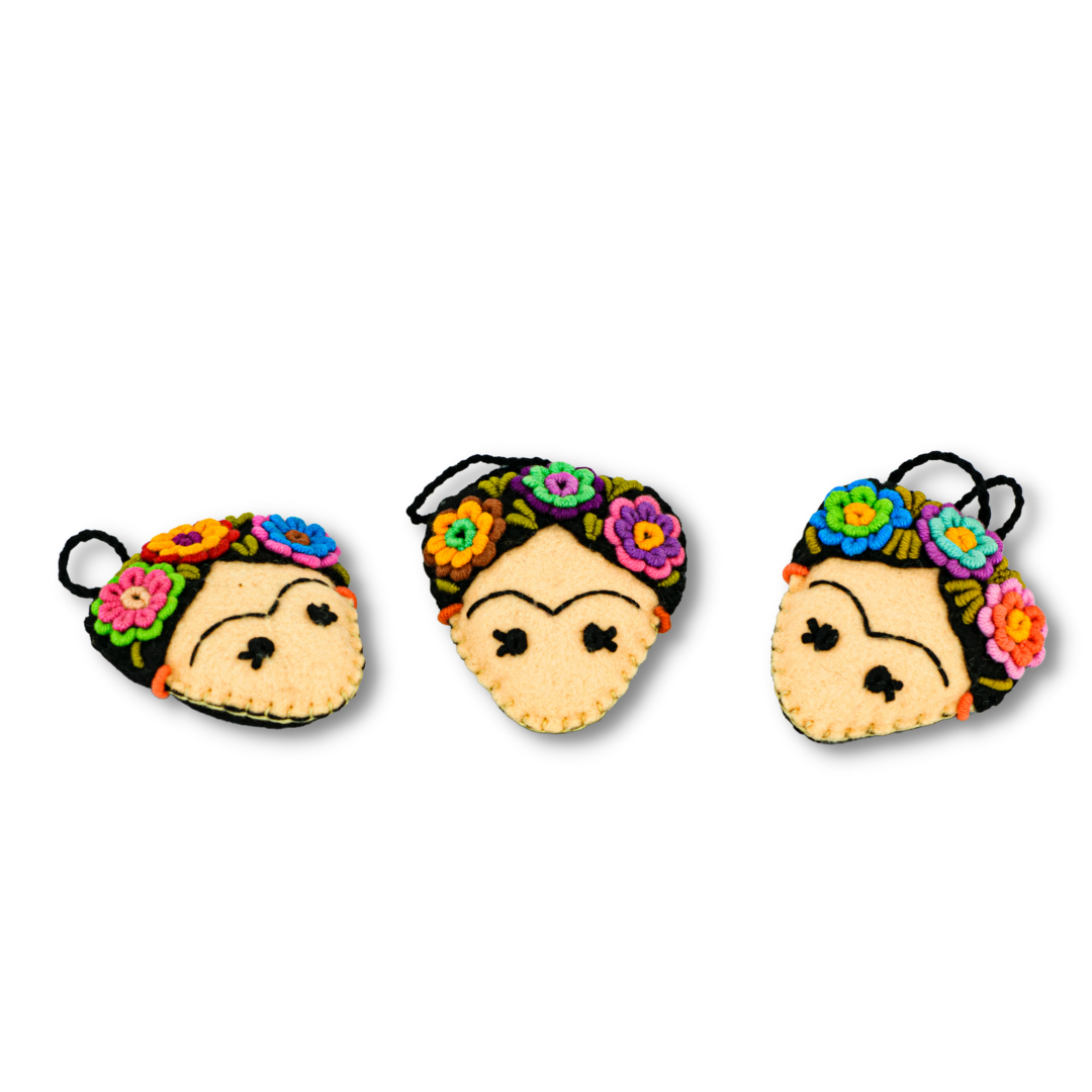 Frida Kahlo Felted Embroidered Handmade Ornament - Mexico