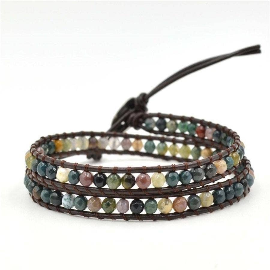 Handmade Indian Agate Leather Wrap Bracelet