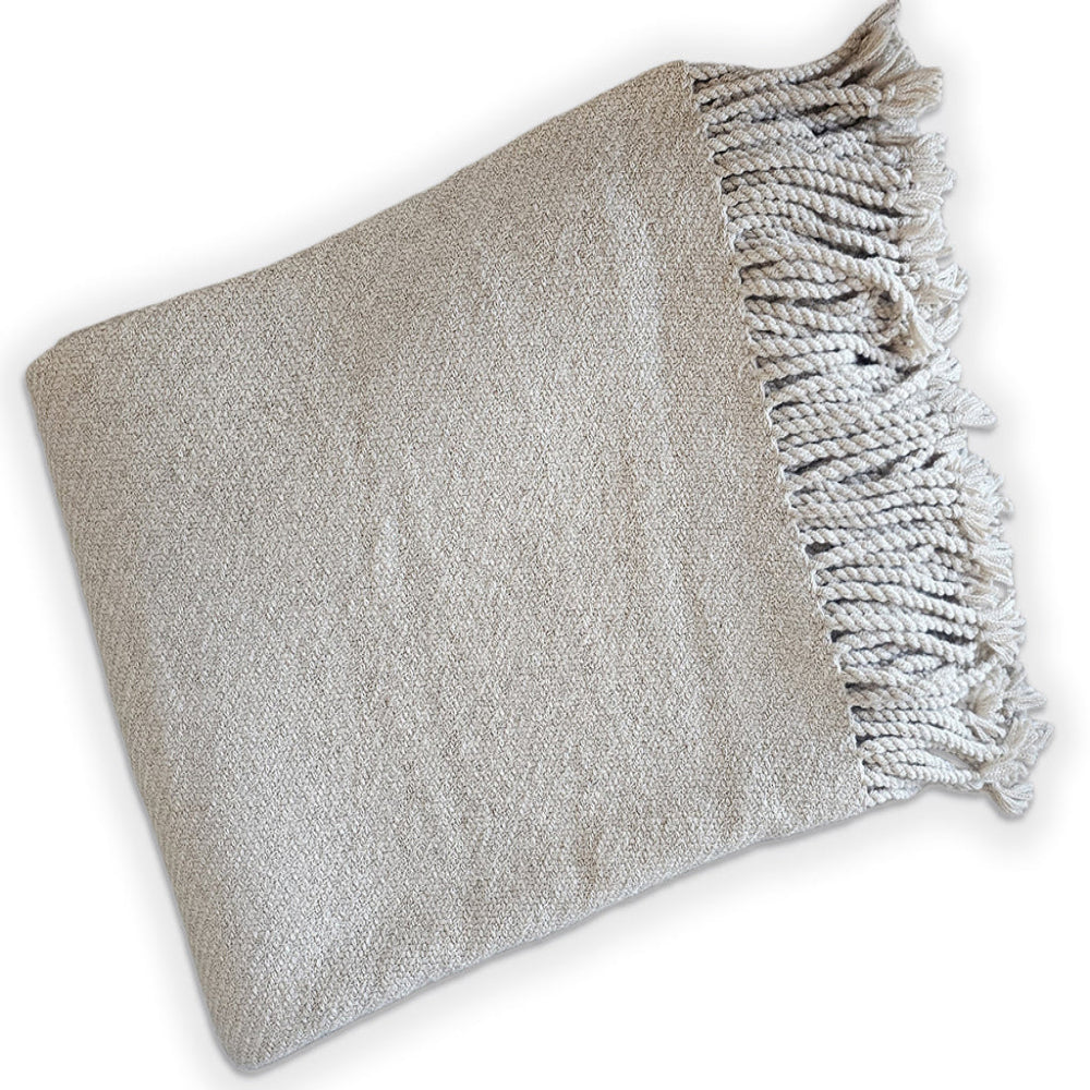 Handloomed Undyed Baby Alpaca & Peruvian Pima Cotton Silver Throw Blanket From Peru - Kulsi Collection
