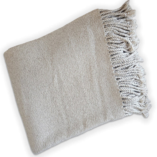 Handloomed Undyed Baby Alpaca & Peruvian Pima Cotton Silver Throw Blanket From Peru - Kulsi Collection