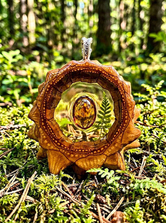 Pinecone Pendant with Amber | Handmade PNW Jewelry | #51