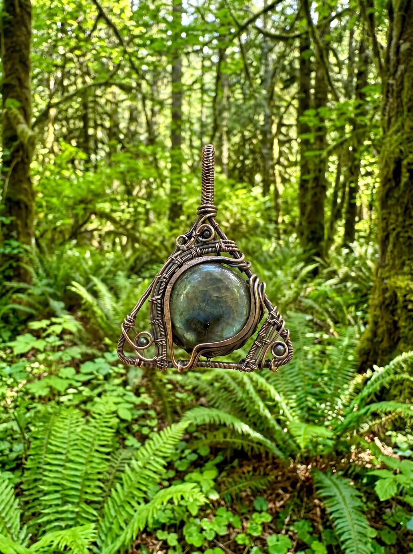 Wire Wrapped Labradorite Pendant | Forest Inspired Witchy Talisman Necklace