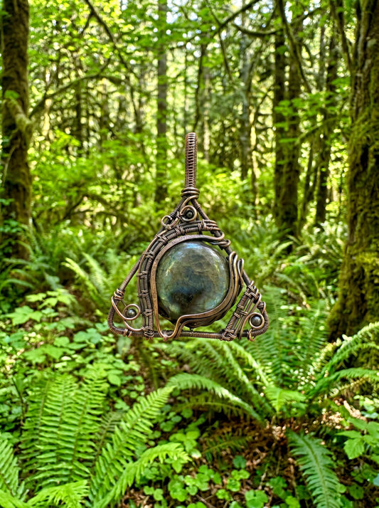 Wire Wrapped Labradorite Pendant | Forest Inspired Witchy Talisman Necklace