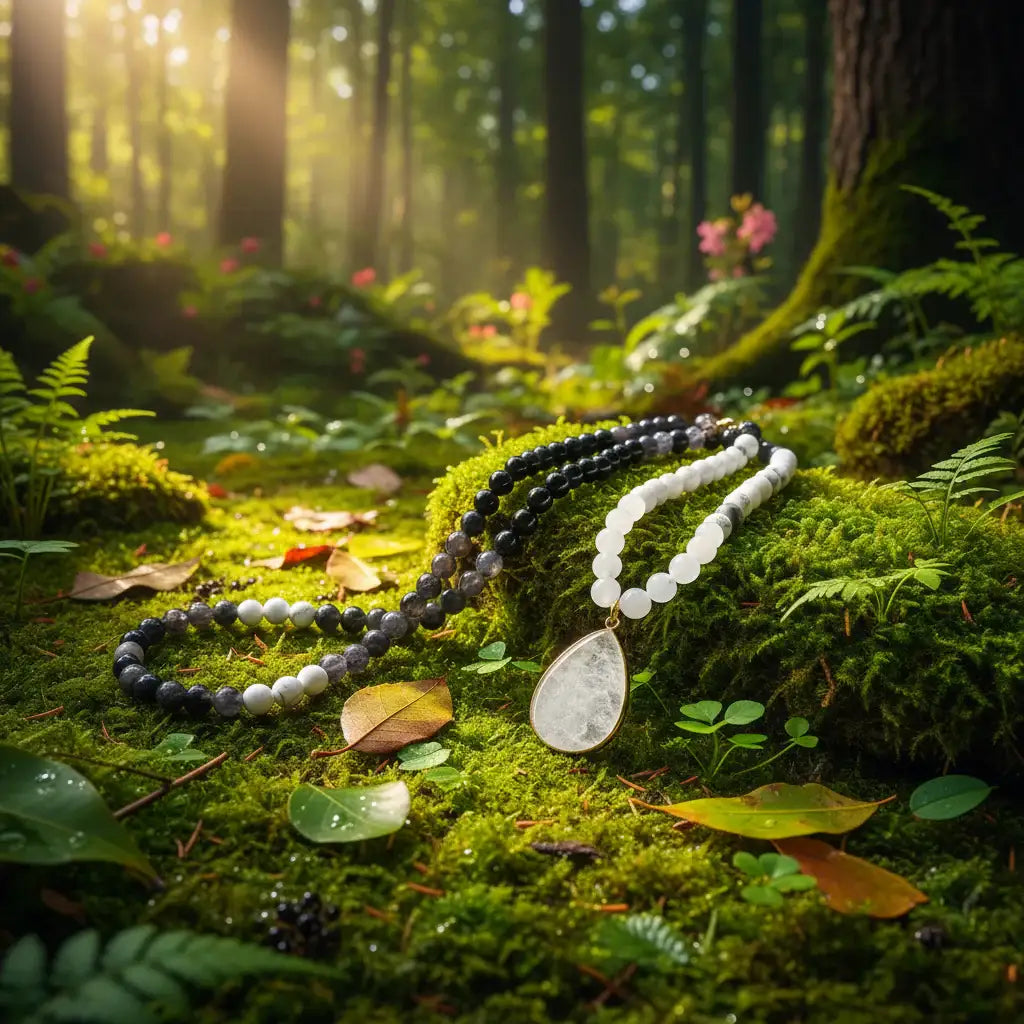 White Howlite Onyx Quartz Mala Necklace