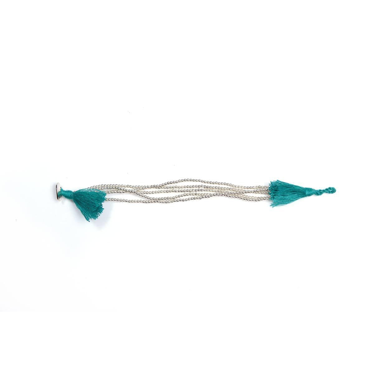 Silver Brass Beads & Tassel Bracelet - Thailand