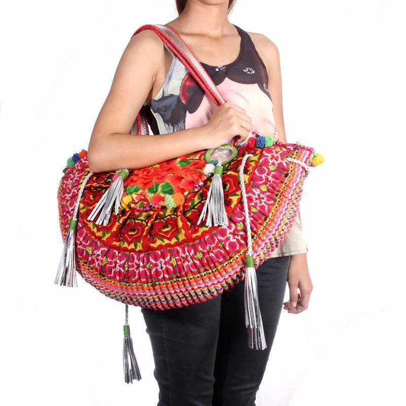 Ibiza Vintage Hmong Textile Half Moon Tote XL - Thailand