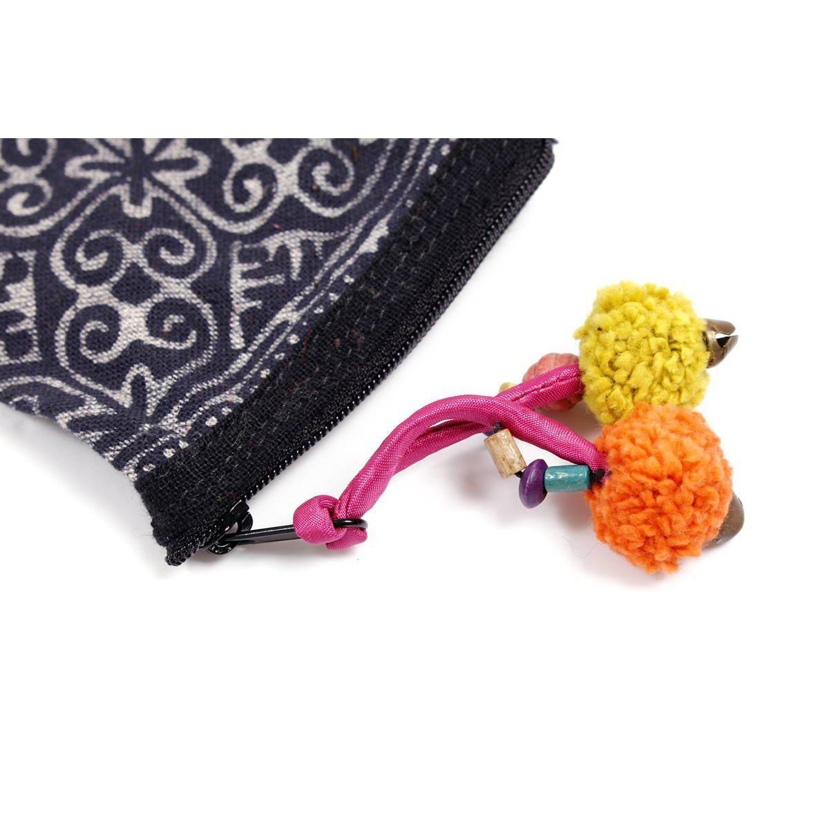 Oasis Batik Coin Purse with Pom Poms - Thailand