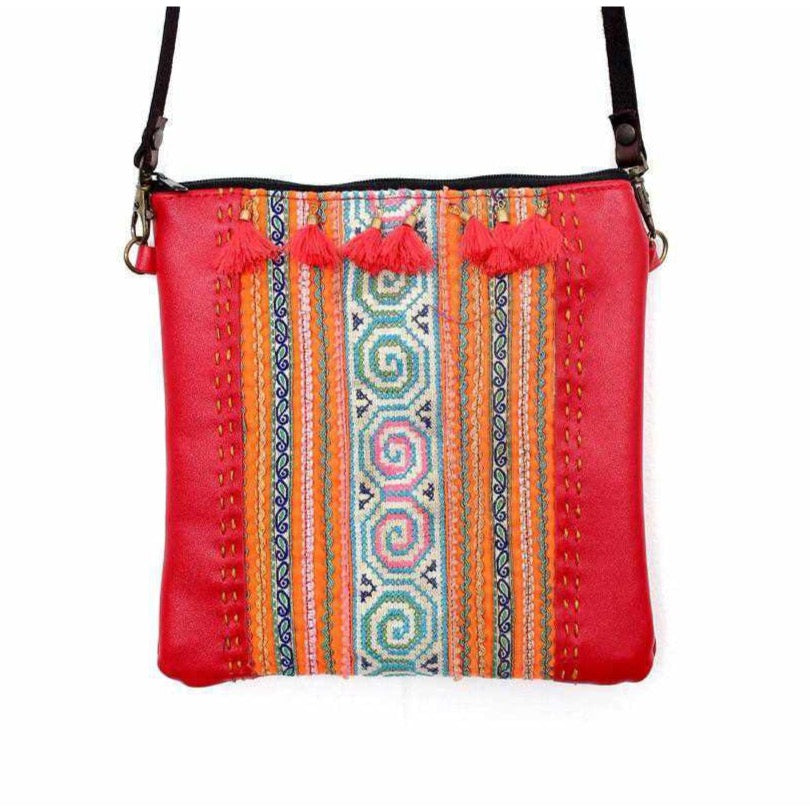 Hmong Fabric and Leather Crossbody Bag - Thailand