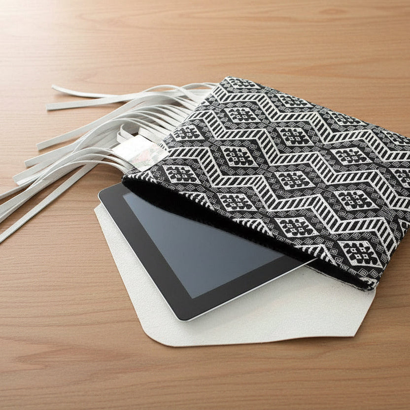 Embroidered Fringe Clutch Bag with Leather Tassel – Thailand