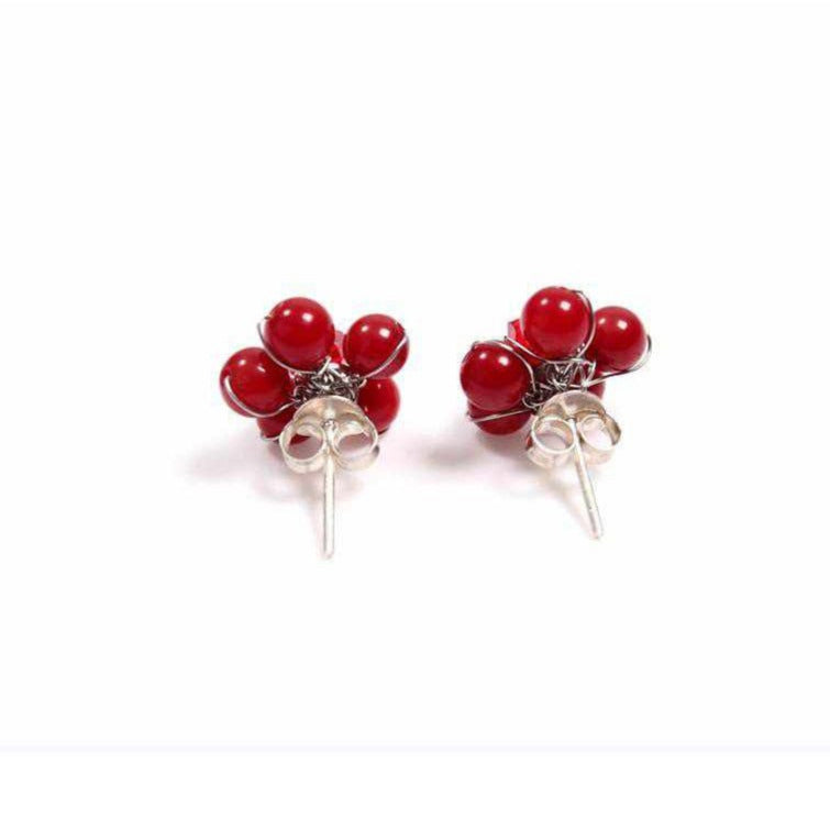 Flower Stud Semi-precious .925 Silver Stone Earrings- Thailand