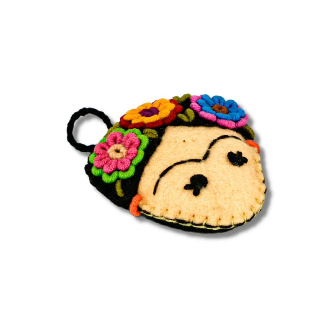 Frida Kahlo Felted Embroidered Handmade Ornament - Mexico
