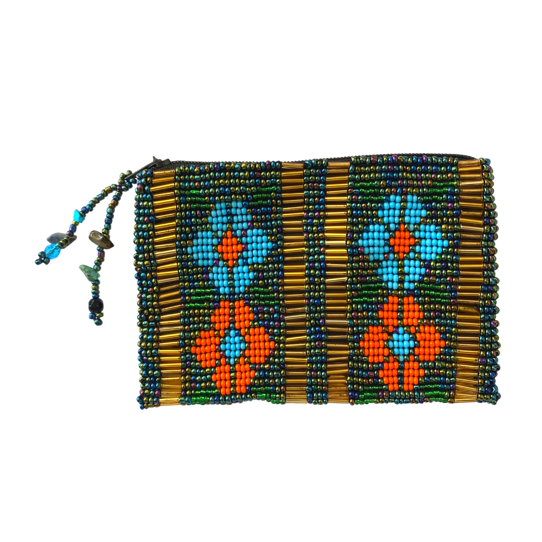 Small Flowers Sead Bead Handmade Coin Purse - Guatemala