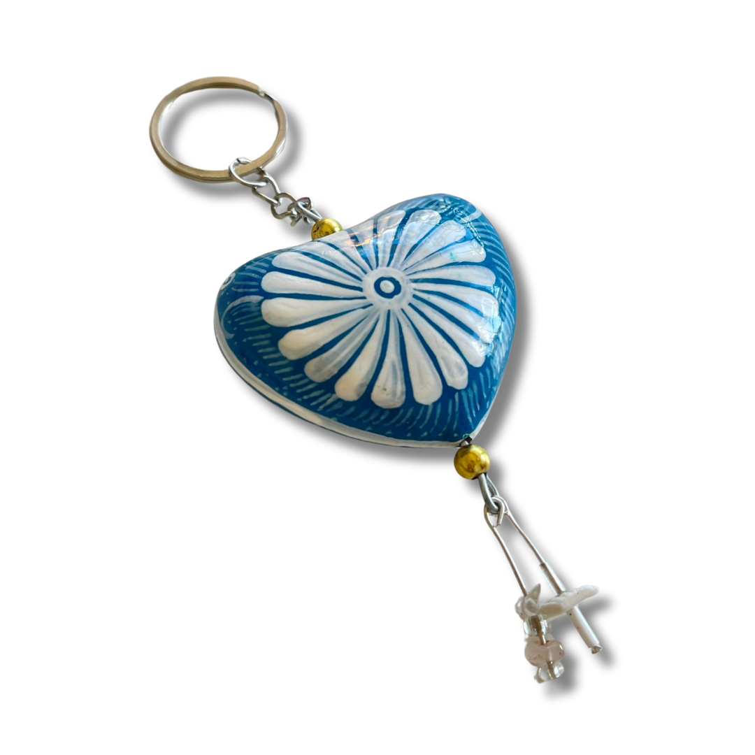 Hand Painted Bohemian Heart Clay Assorted Keychain - Mexico