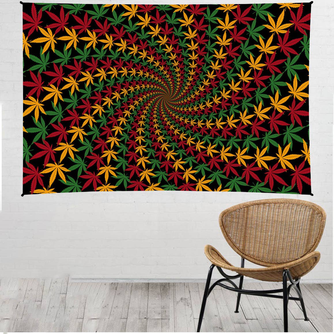 3D Tapestry Rasta Leaf Spiral Hanger Packaged Tapestries: 60x90 inches