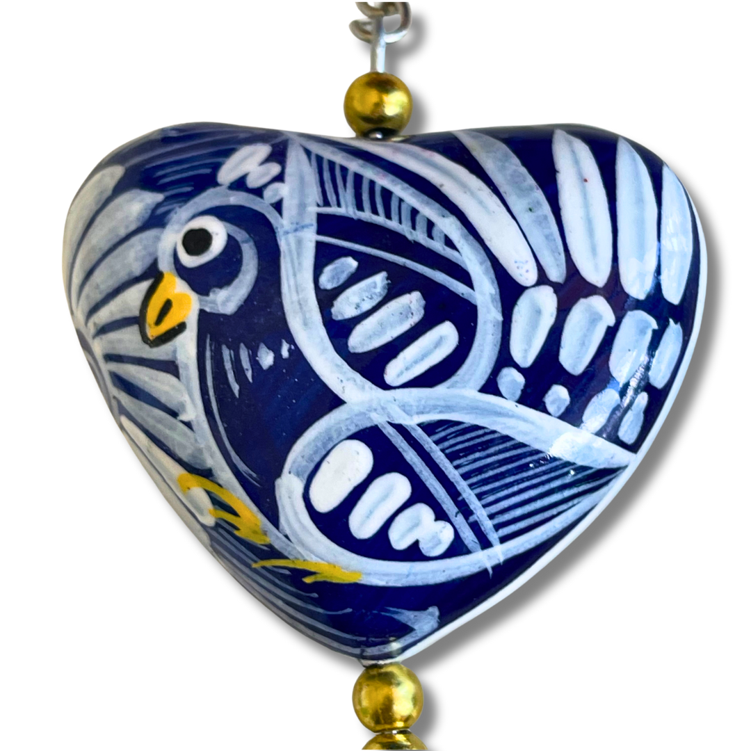 Hand Painted Bohemian Heart Clay Assorted Keychain - Mexico