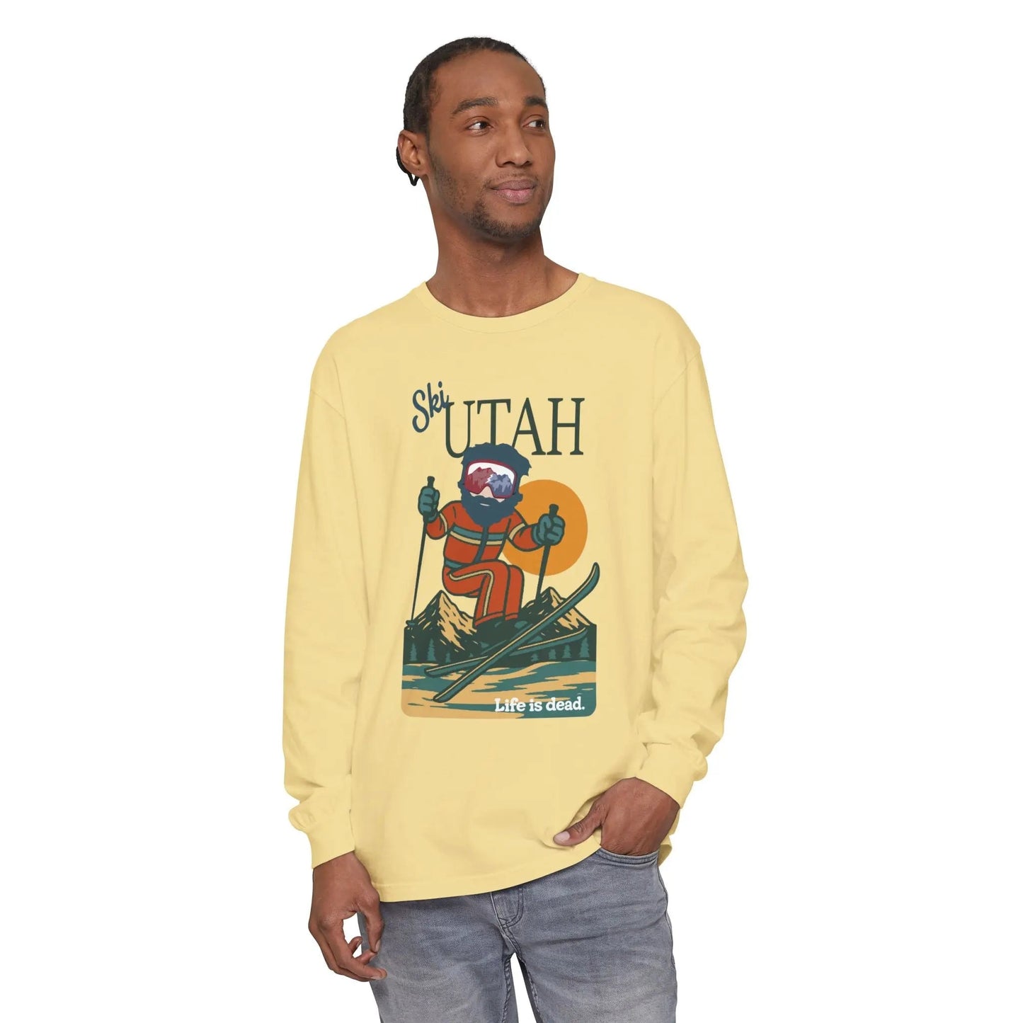 Ski Utah - Life is DeadMountain Collection Garment-Dyed Long Sleeve T-Shirt