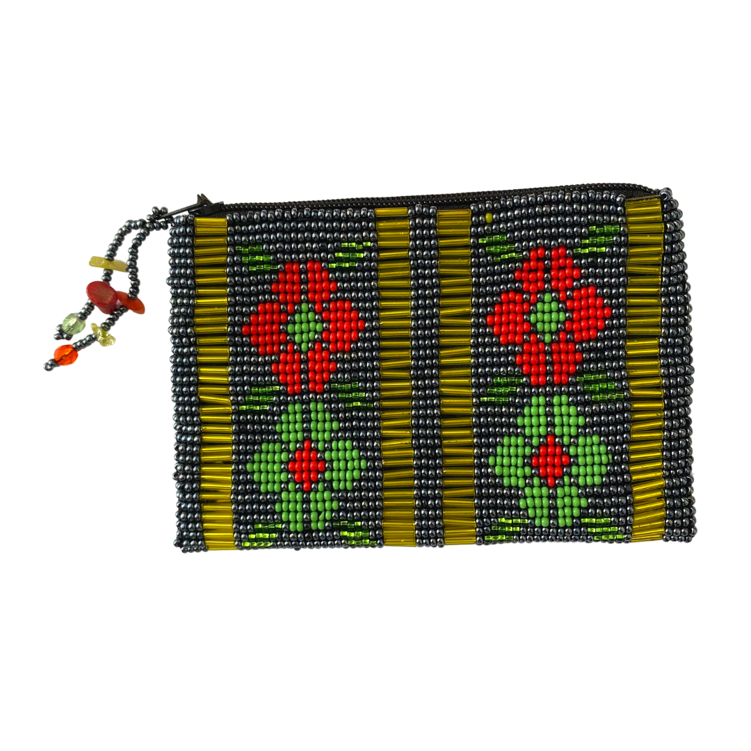 Small Flowers Sead Bead Handmade Coin Purse - Guatemala