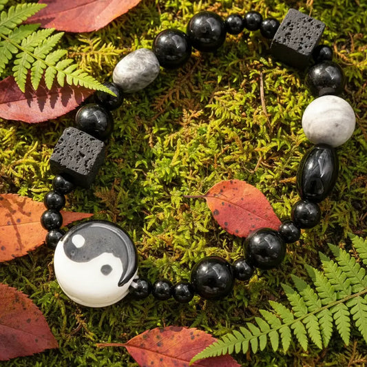 Bagua & Eight Trigrams Black Onyx Stone Beaded Bracelet - CS