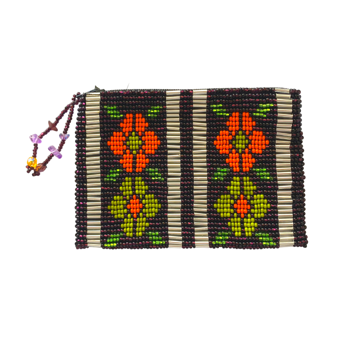 Small Flowers Sead Bead Handmade Coin Purse - Guatemala