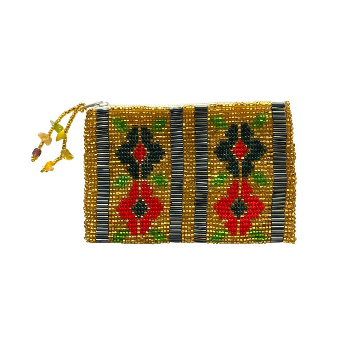 Small Flowers Sead Bead Handmade Coin Purse - Guatemala