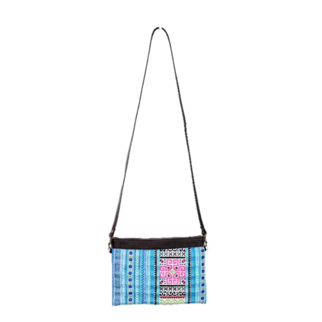 Upcycled Hmong Traditional Fabric Leather Crossbody - Thailand