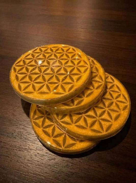 Yellow and Green Flower of Life Coasters | Resin Art | Sacred Geometry | Drink Coasters