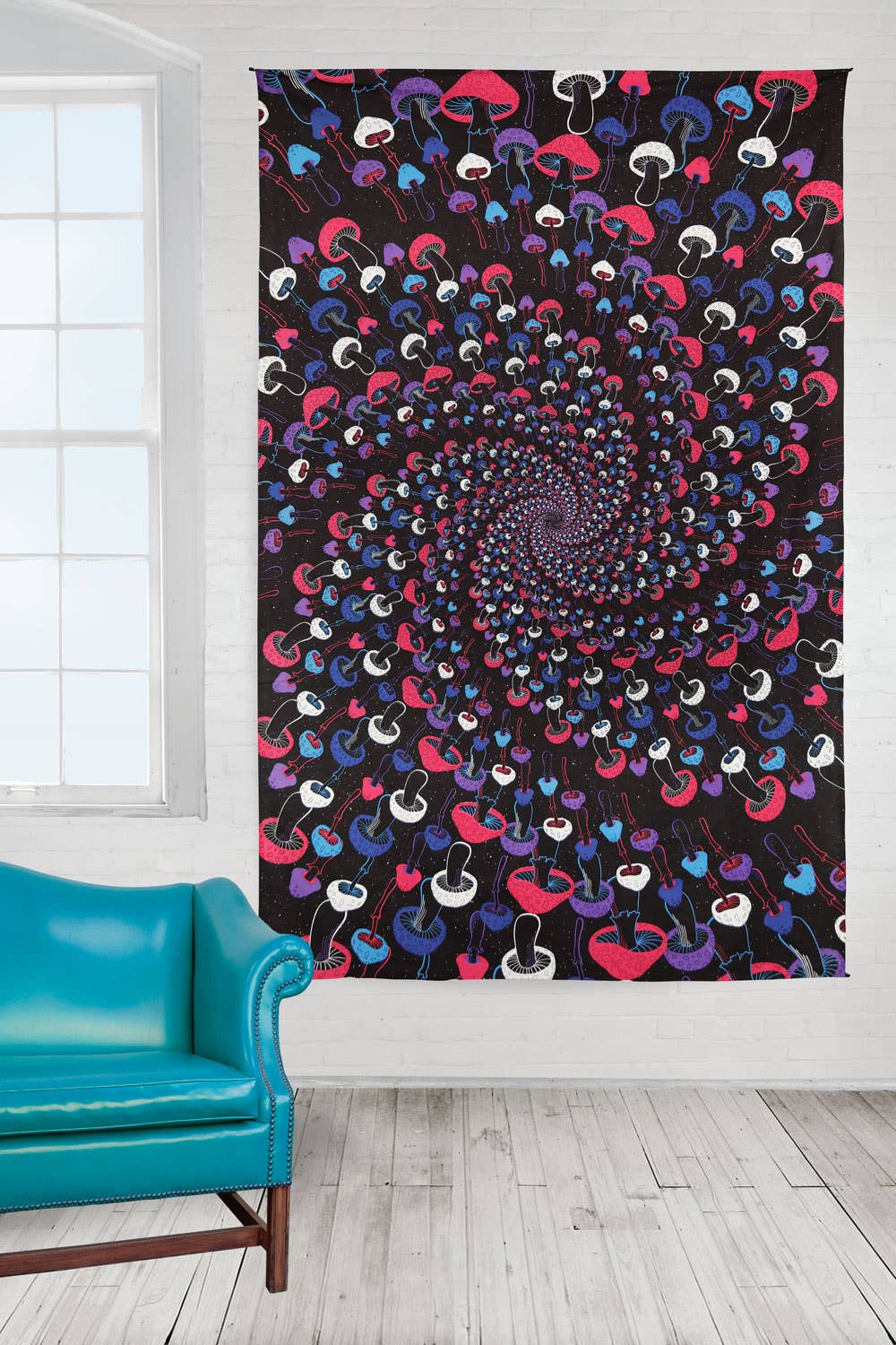 3D Glow in the Dark Tapestry Mushroom Spiral Tapestries: 60x90 inches