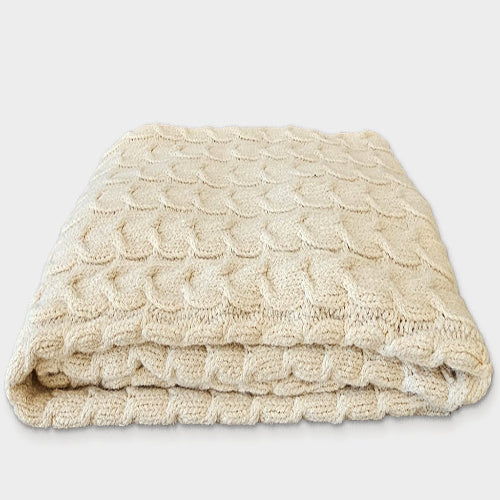 Handloomed Peruvian Pima Cotton & Undyed Baby Alpaca Ivory Cable Throw Blanket - Muru Collection