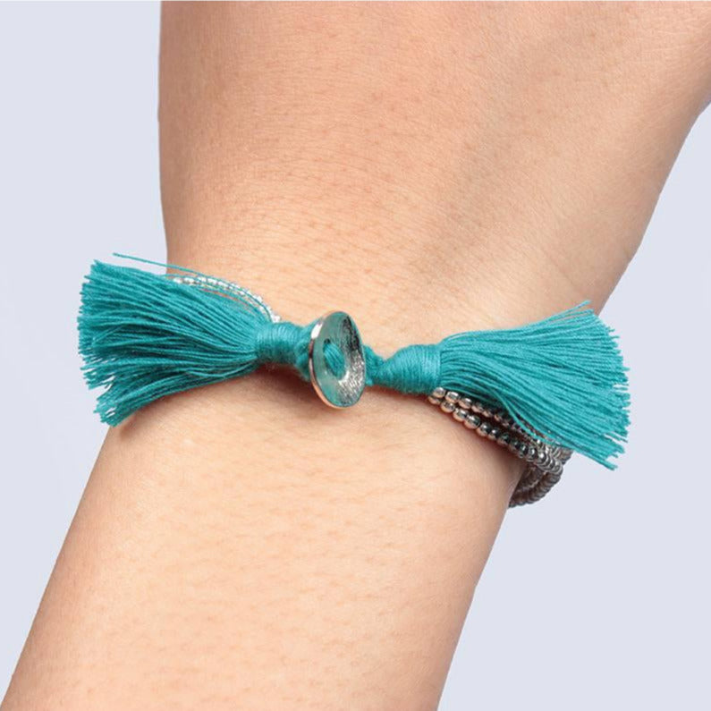 Silver Brass Beads & Tassel Bracelet - Thailand