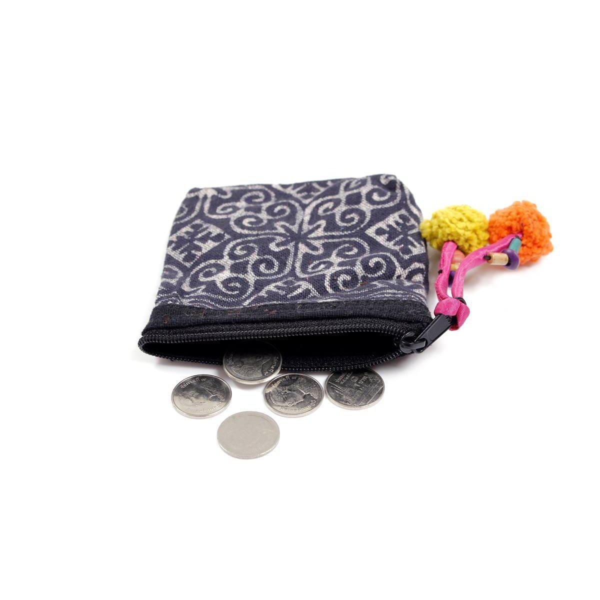 Oasis Batik Coin Purse with Pom Poms - Thailand