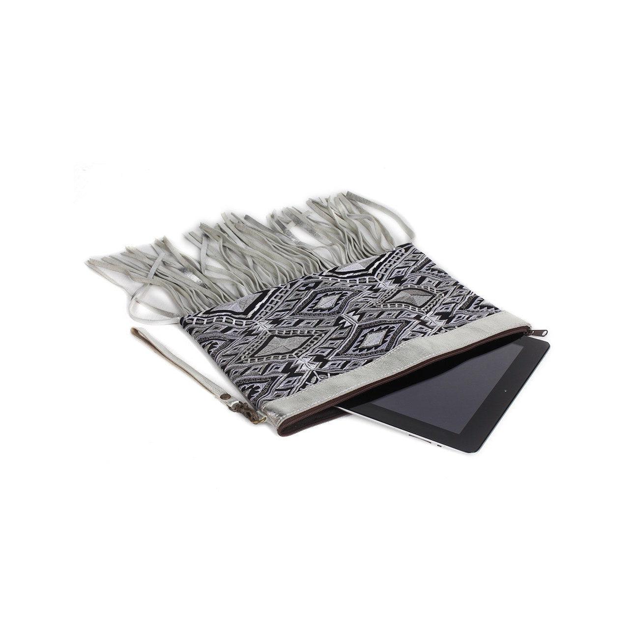 Metallic Leather & Embroidery Wristlet iPad | Tablet Bag - Thailand
