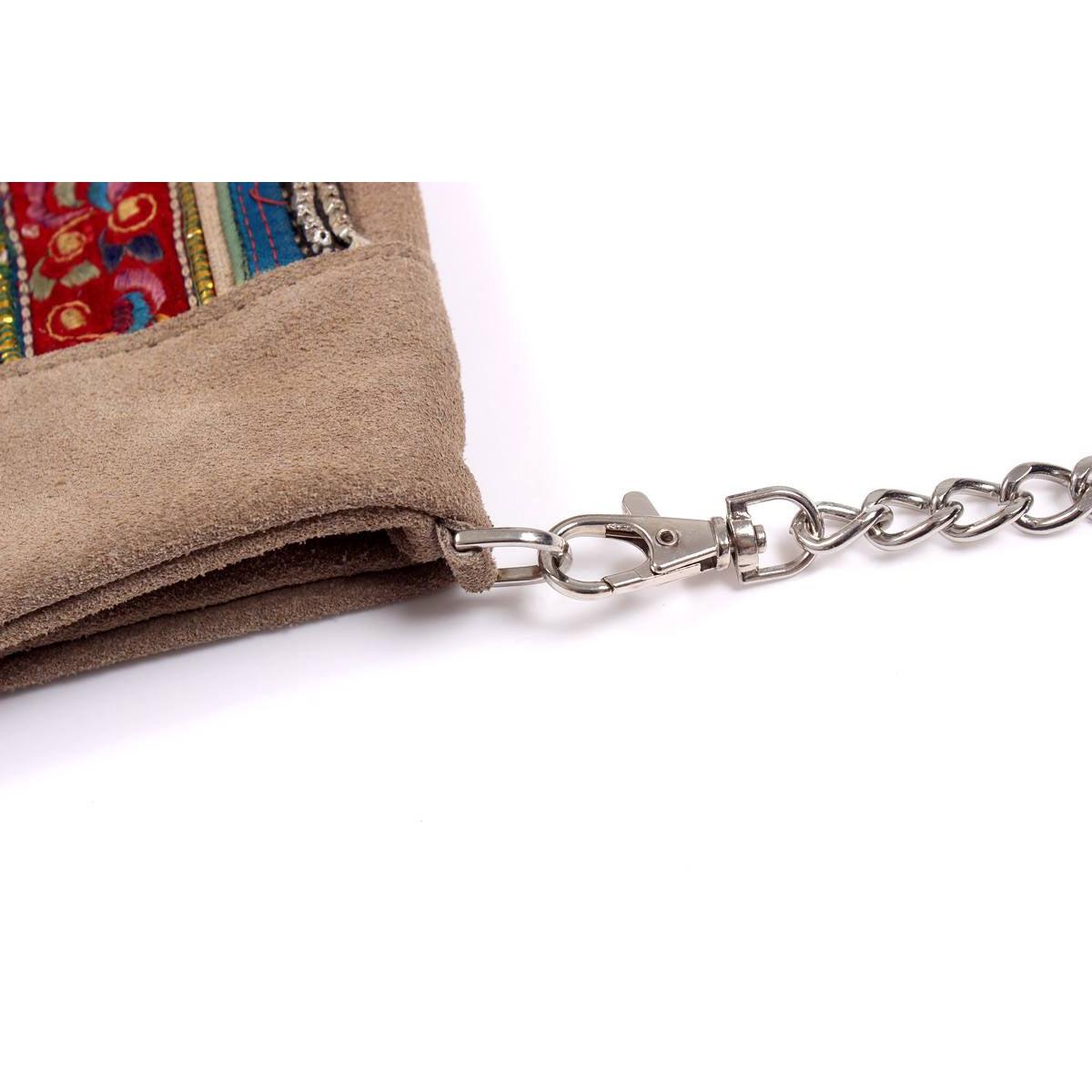 Vintage Fabric + Leather Cross-Body Bag | Clutch With Chain Strap - Thailand