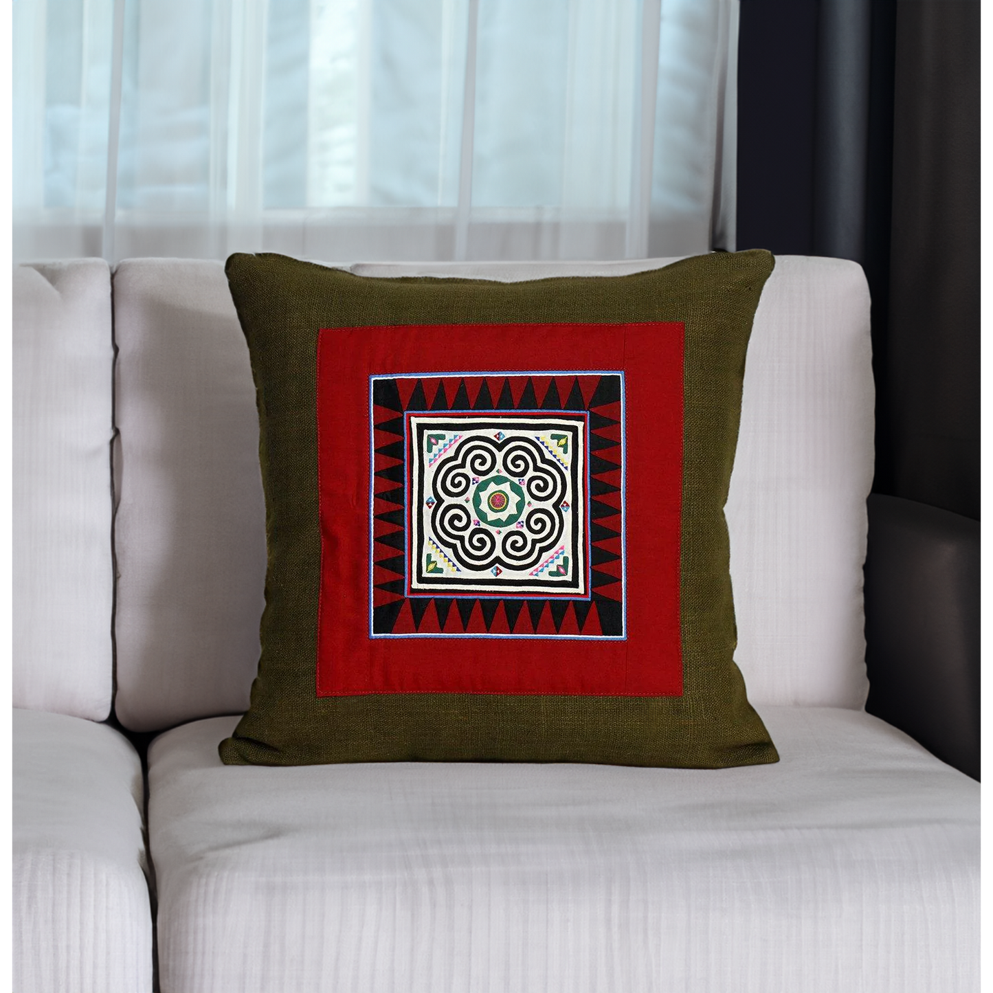 Artisan Crafted Karen Vintage Fabric Embroidered Cushion - Thailand