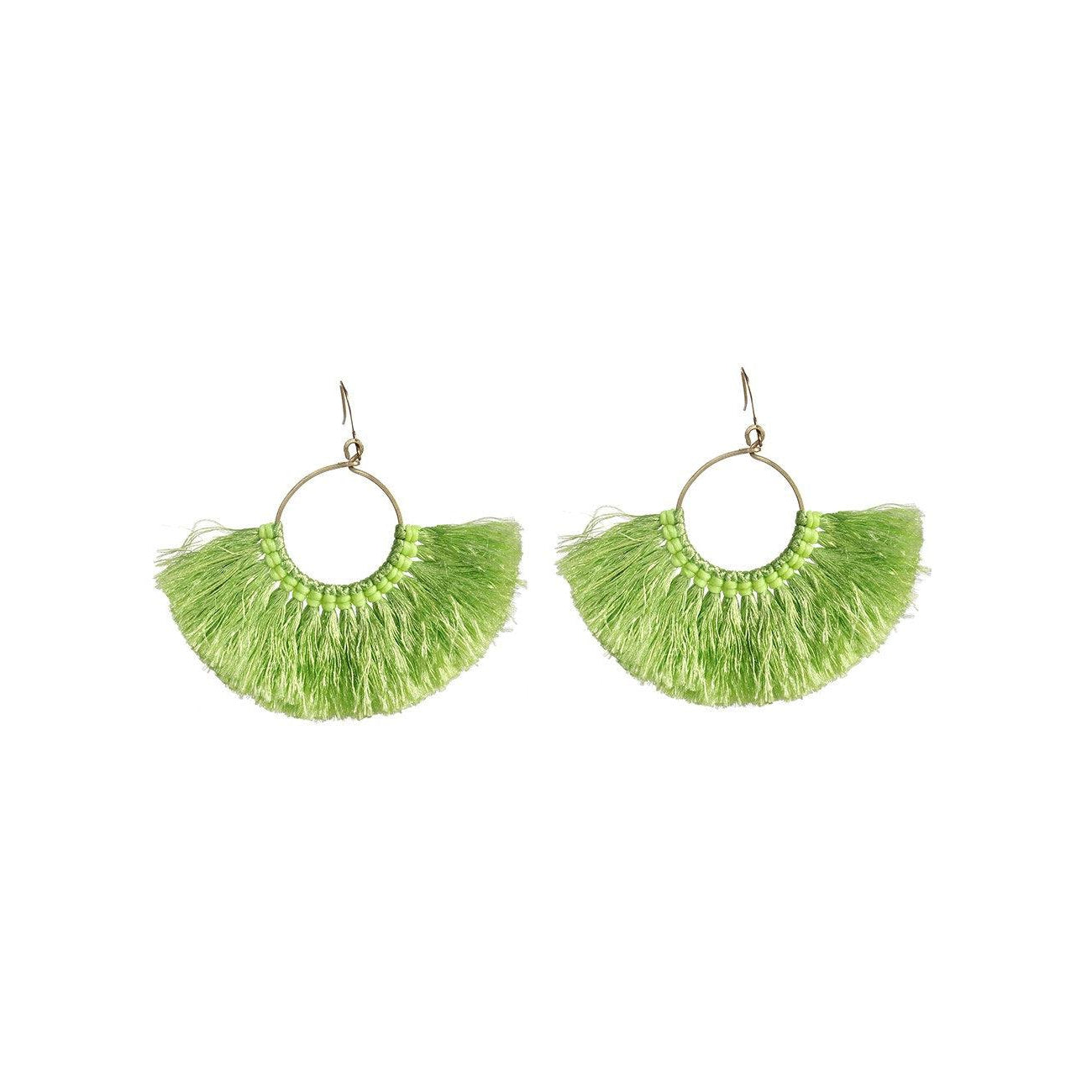 Half Moon Silk Tassel Handcrafted Earrings - Thailand