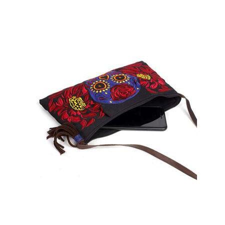 Culturas Sugar Skull Embroidered Crossbody Bag Boho Artisan Shoulder Bag Fair Trade - Thailand