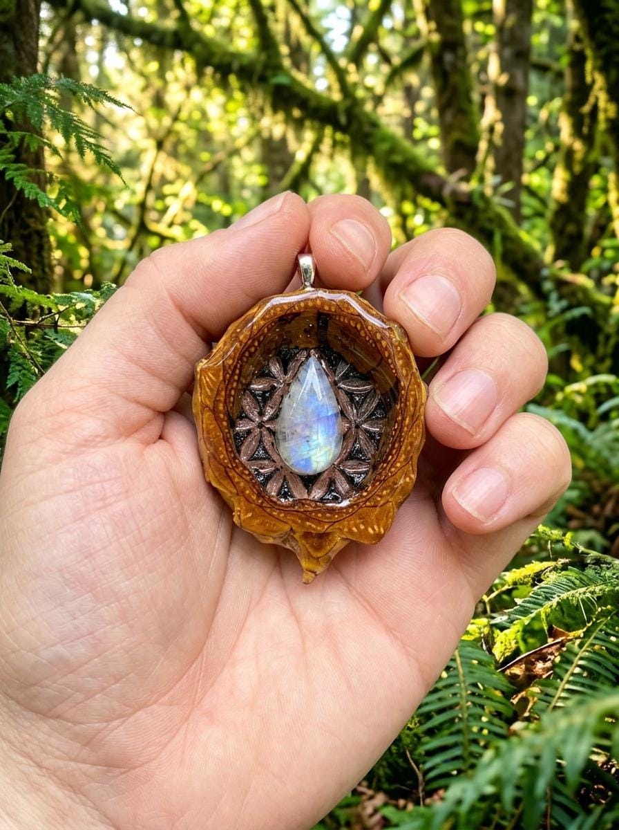 Moonstone and Shungite Pendant