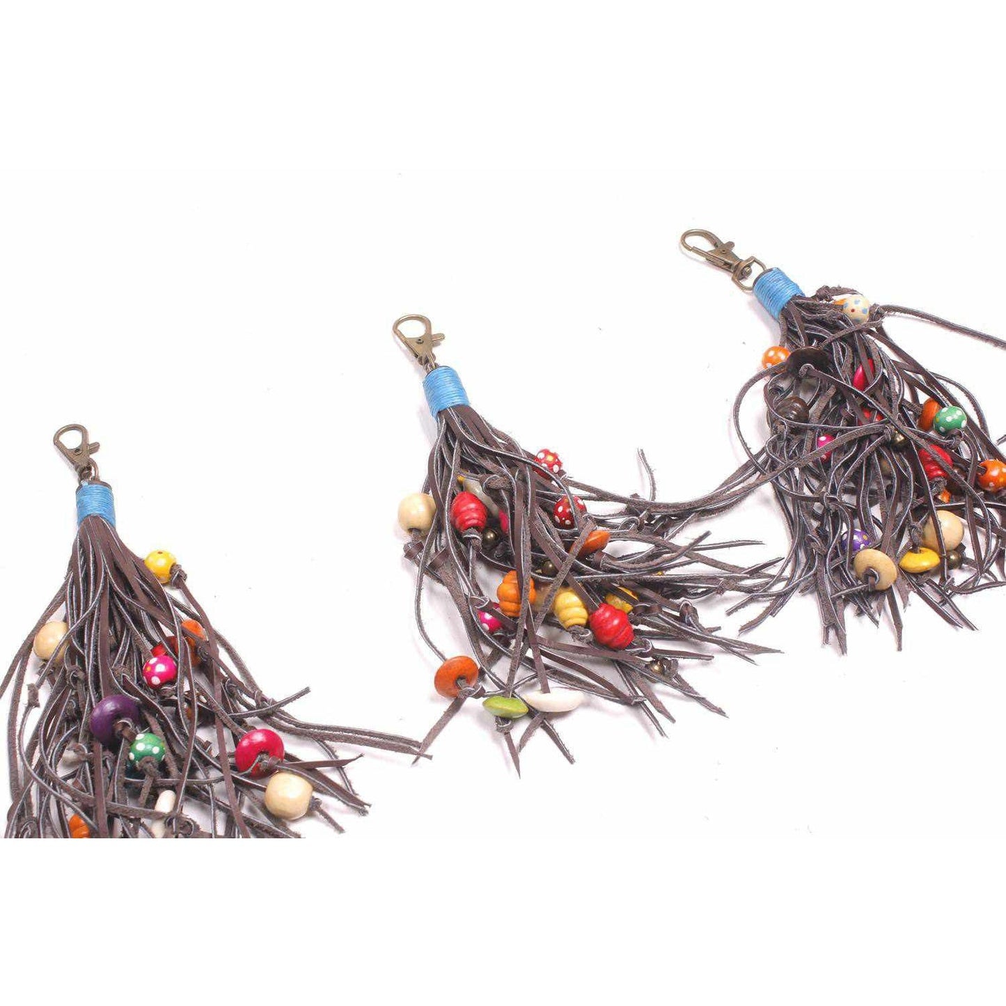Lotus Beaded Boho Leather Tassel Charm | Zipper Pull | Handmade in Thailand