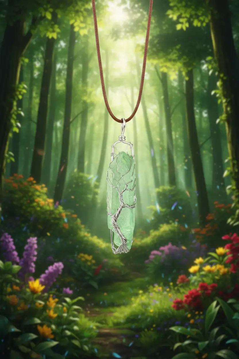 Green Crystal Tree of Life Charm Pendant - CS
